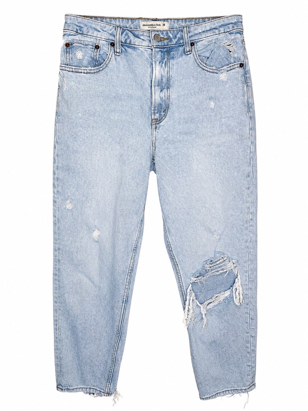 Abercrombie & Fitch High Rise Mom Jeans Size 28 6 R Light Wash Distressed Denim